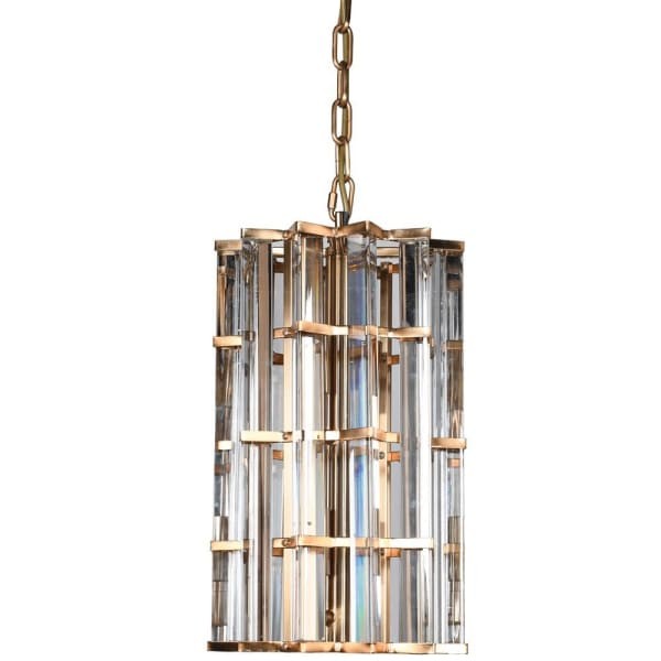 Cage 4-Light Chandelier in Gold-Bronze Iron with Glass Enclosure – 40 x 25 cm