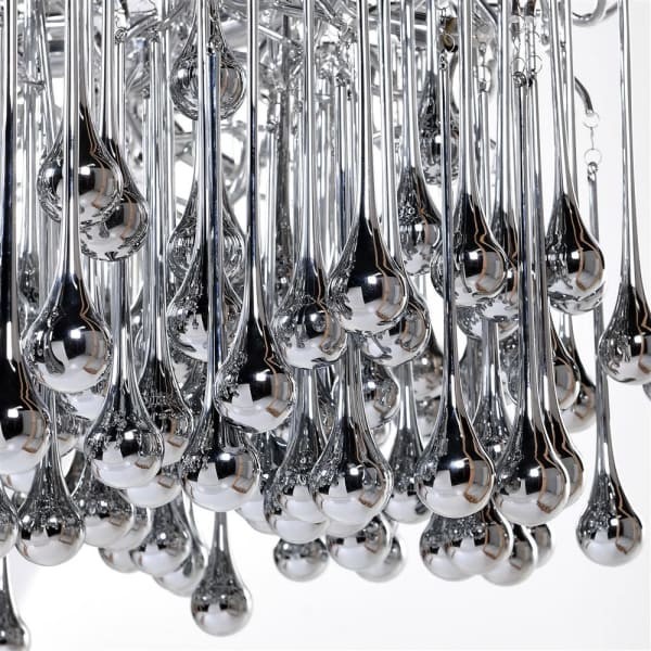 Close-up of Silver Branch chandelier glass droplets and silver frame
