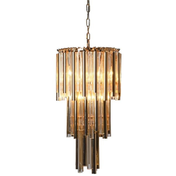 Maldon Gold Three-Tier Chandelier 65 × 35 cm with Gold Glass and Iron Frame