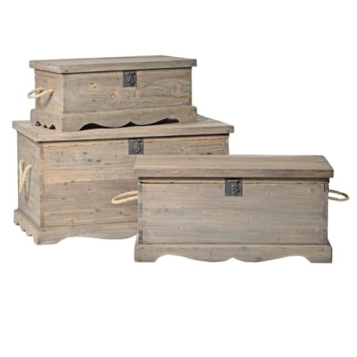 Reclaimed Pine Lockable Storage Chests – Set of Three