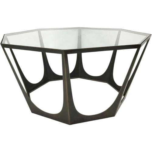 Richmond Coffee Table 93 cm – Brown Iron Frame with Glass Top