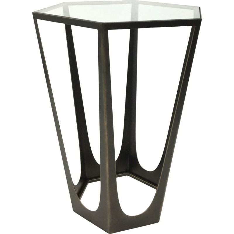 Richmond Bronze Iron Side Occasional Table 40.5x56 cm geometric frame glass top