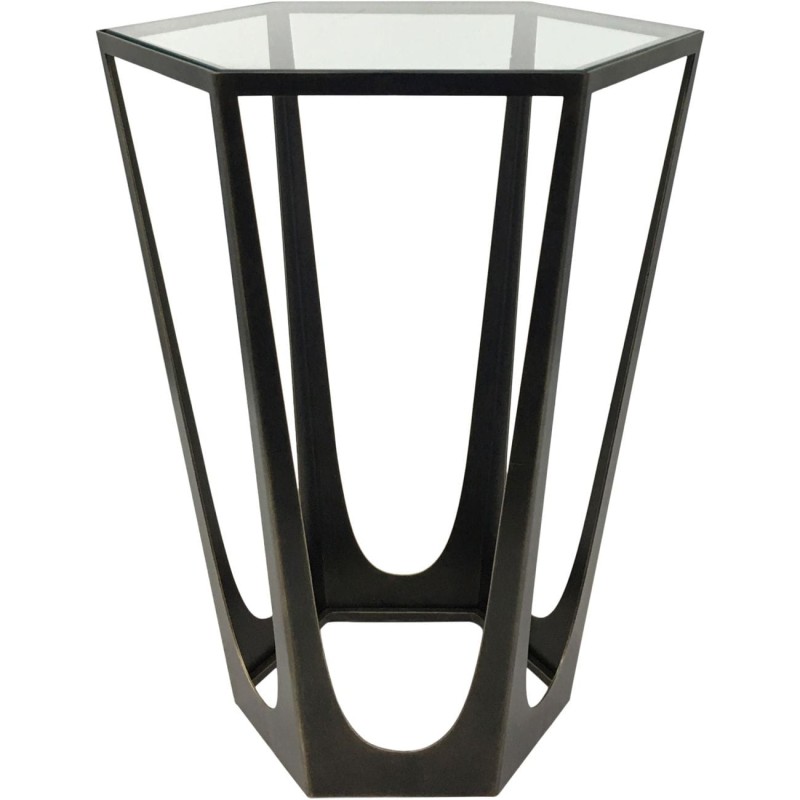 Richmond Bronze Iron Side Occasional Table 40.5x56 cm geometric frame glass top