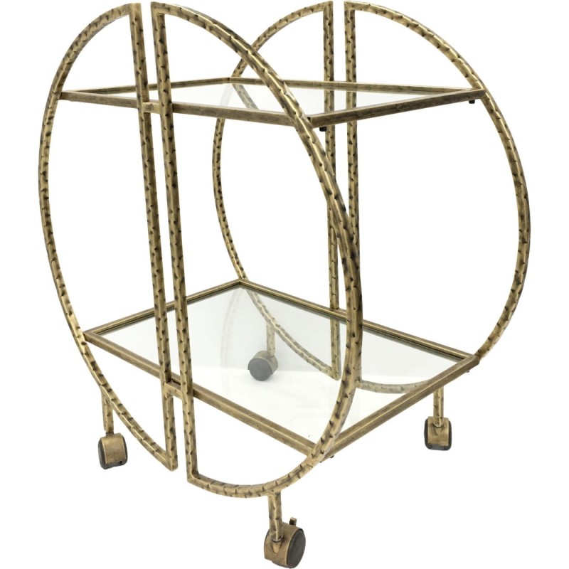 Savile Antique Gold Bar Trolley with Two Mirrored Shelves wheels
