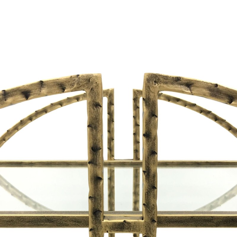 Savile Antique Gold Bar Trolley with Two Mirrored Shelves wheels