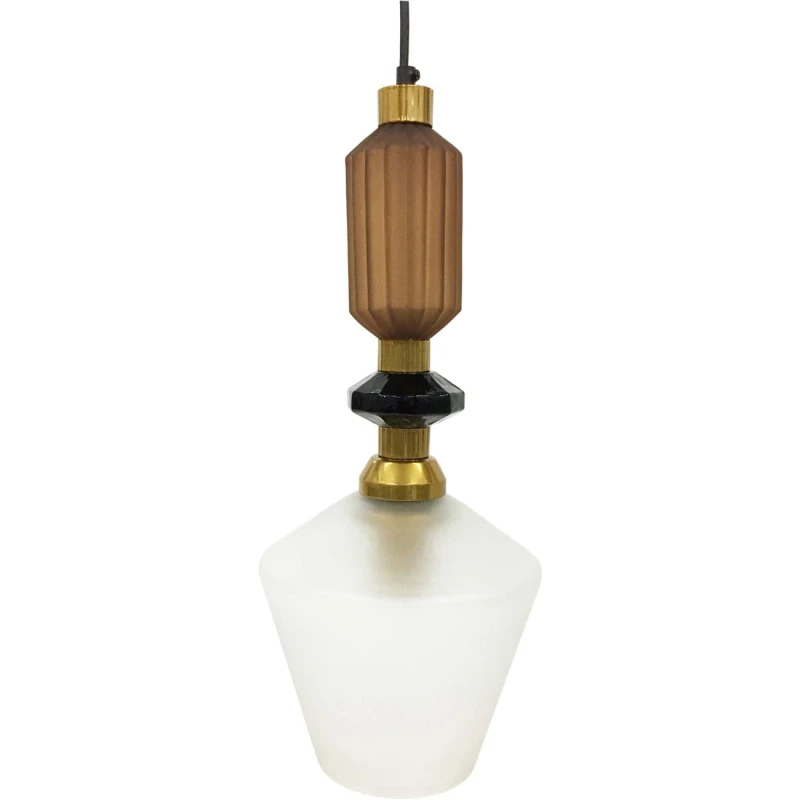 Brown glass pendant light with white shade