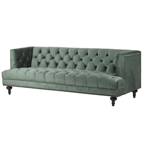 Minor Green Velvet Three-Seater Sofa – Light Green, 210 cm Wide