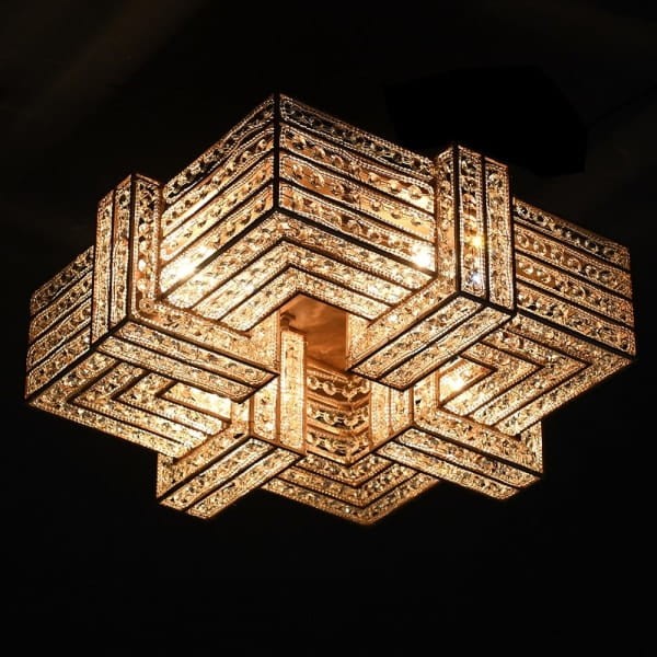Decorative gold ceiling light with clear crystal elements