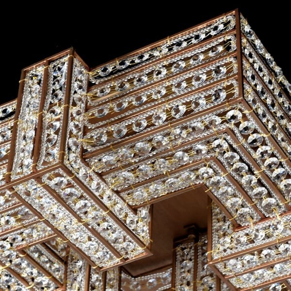 Gold crystal flush ceiling light measuring 47cm