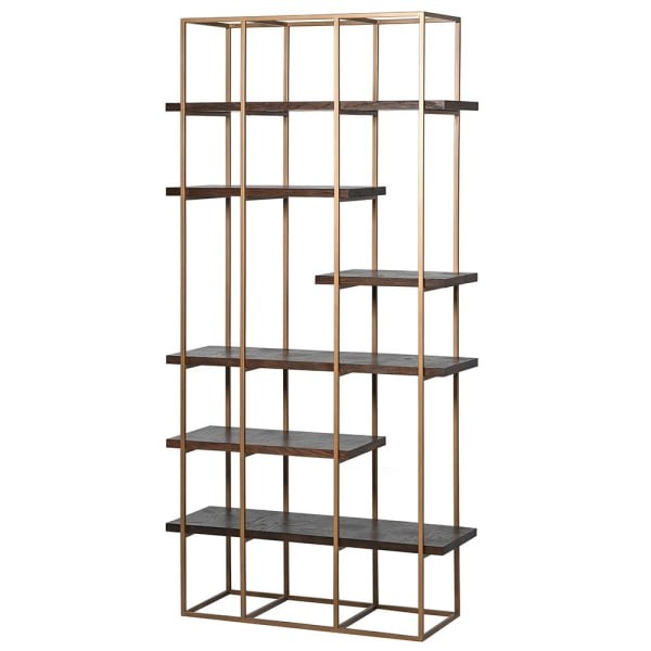 Oxford Bronze shelving unit with six oak shelves and bronze metal frame