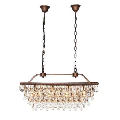Crystal Linton Rectangular Chandelier 80 cm – Antique Bronze and Faceted Glass