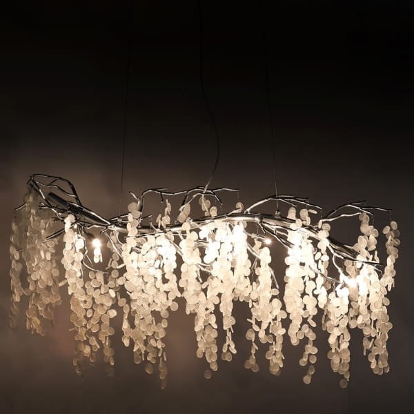 Large White Chandelier 120x40x55 cm iron white glass drops aluminium frame