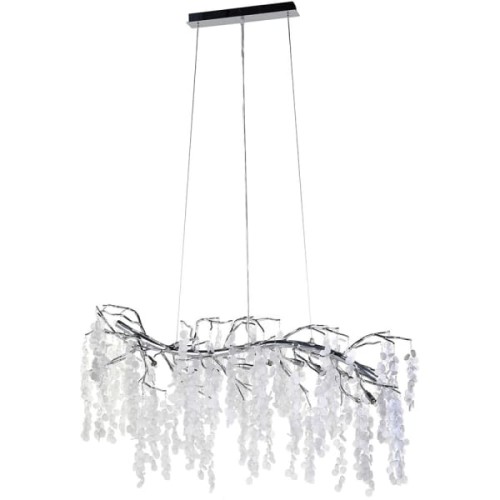 Branch White Chandelier 120 cm – White Glass Drops with Silver Branch Frame