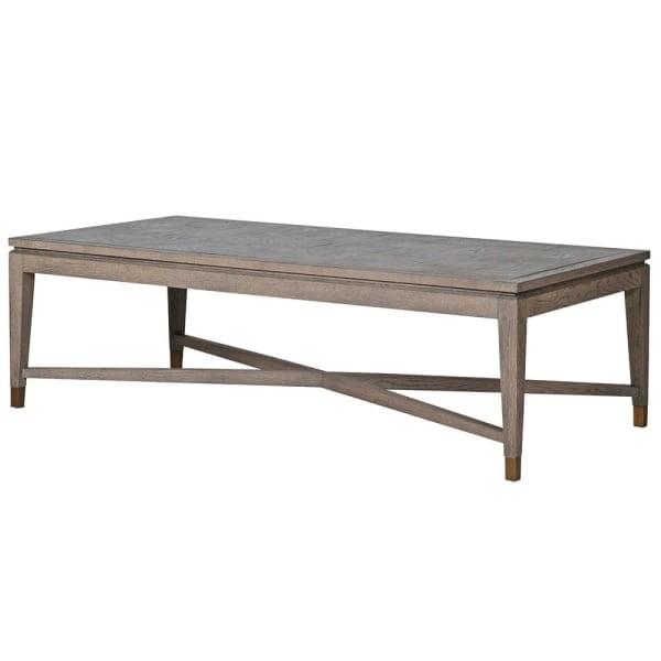 Chesham Squares Oak Coffee Table with Copper Details – 140 × 68 cm