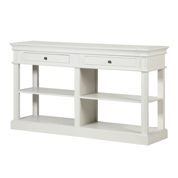 Maldon White Console Table 160x90.5 cm poplar wood two drawers two shelves
