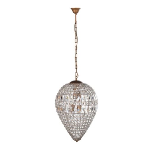 Montpelier Drop Medium Ceiling Light 70 × 50 cm with Copper Chain and Crystal Droplets