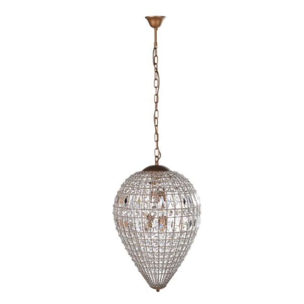 Montpelier Drop Medium Ceiling Light 70 × 50 cm with Copper Chain and Crystal Droplets
