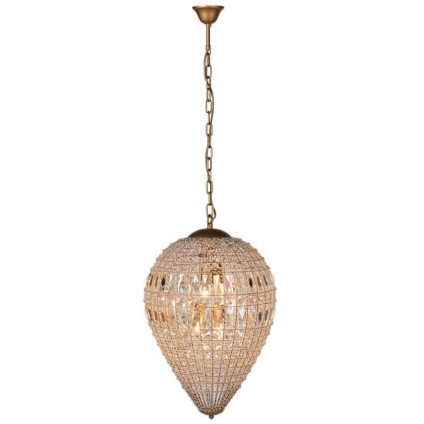 Montpelier Drop Medium Ceiling Light 70 × 50 cm with Copper Chain and Crystal Droplets