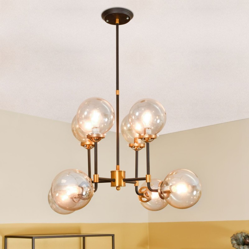 Black and brass glass globe chandelier