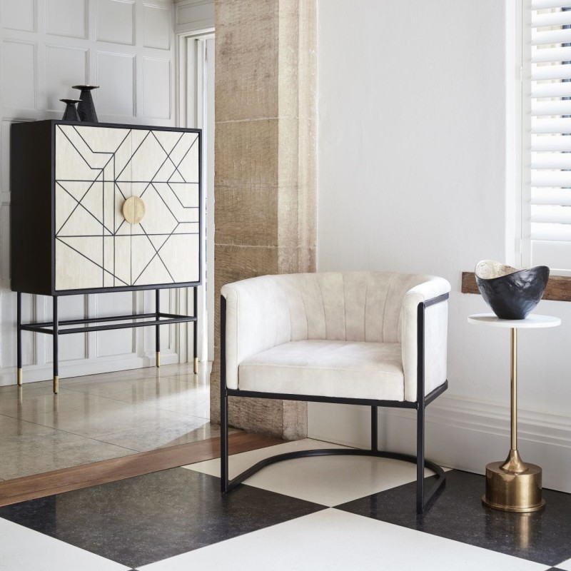 Barek komoda Chester 100x140 cm inkrustowany kością krem/czerń - barek na alkohole do salonu