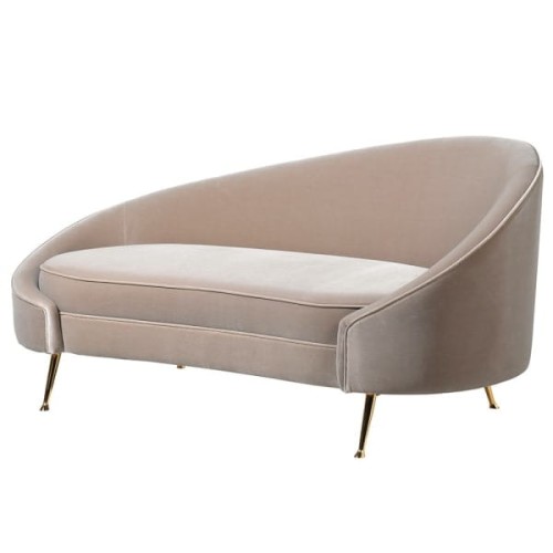 Olive Mink Grey Velvet Chaise Longue 165 cm with Gold Stainless Steel Legs