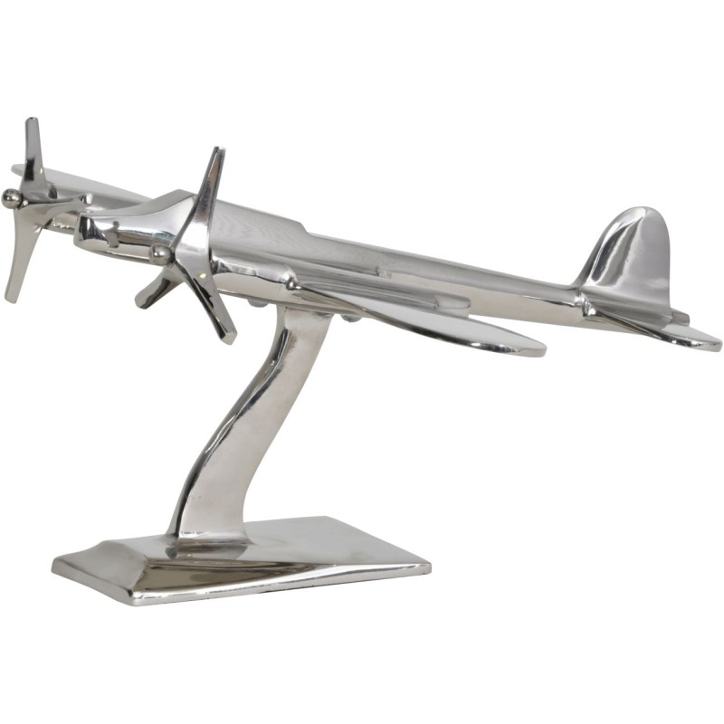 Silver aluminium aeroplane ornament on a stand