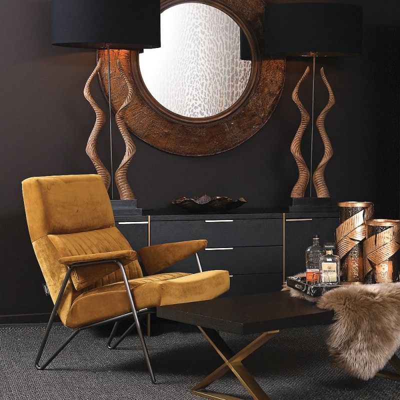 Simple Black X Coffee Table – Black Top with Gold Steel Base