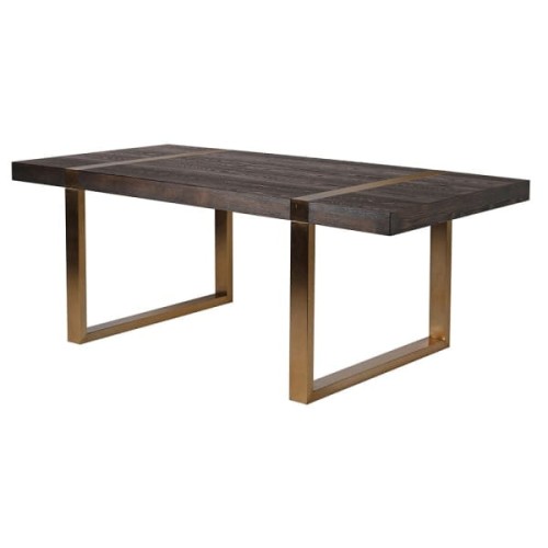 Brompton Luxury Dining Table, 198 x 96.5 cm, Dark Ash Veneer with Gold Steel Base