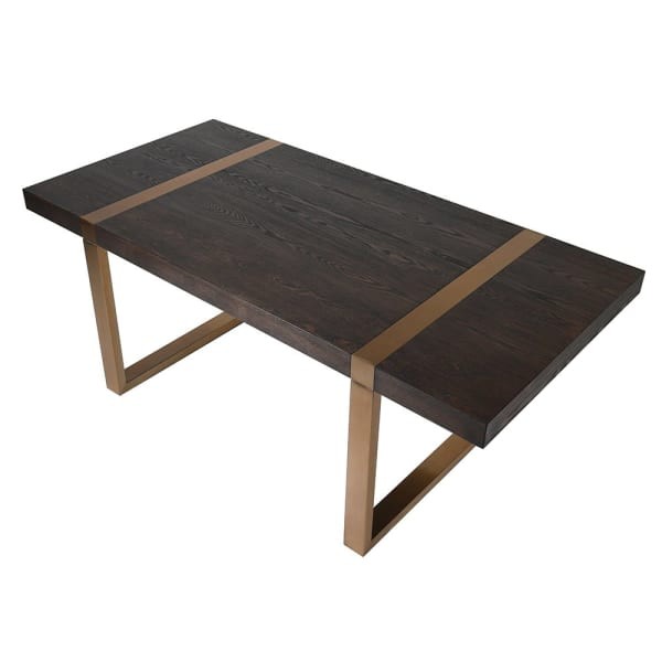 Brompton Luxury Dining Table, 198 x 96.5 cm, Dark Ash Veneer with Gold Steel Base