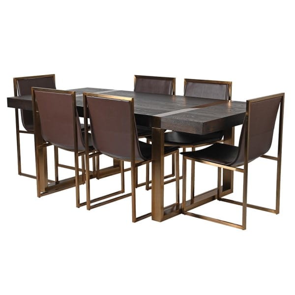 Brompton Luxury Dining Table, 198 x 96.5 cm, Dark Ash Veneer with Gold Steel Base