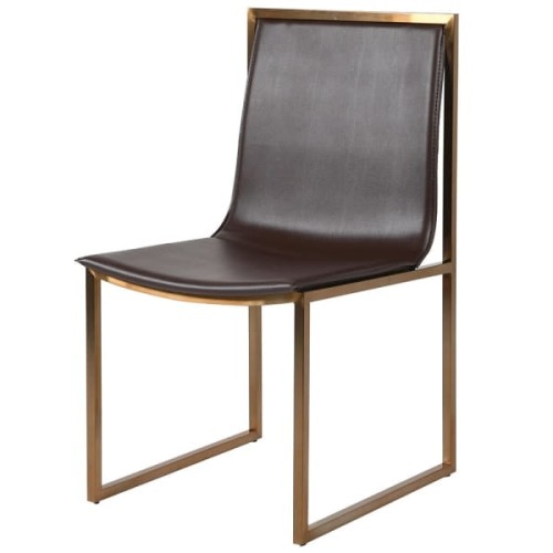 Brompton Brown Faux Leather Dining Chair with Gold Frame