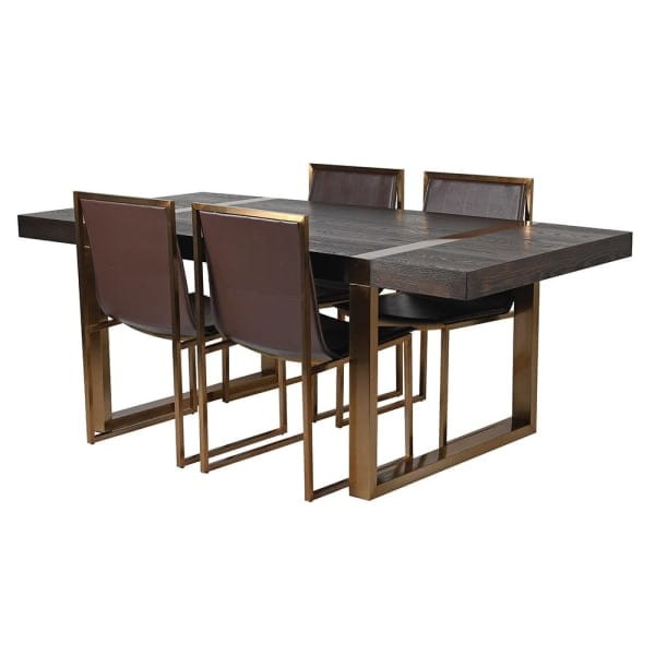 Brompton brown faux leather dining chair with gold frame