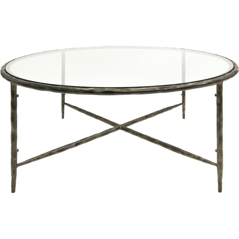 Shoreditch Dark  Round Coffee Table 100,5 cm Hand Forged Bronze Iron with Glass top