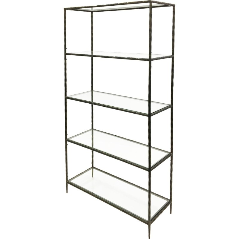 Shoreditch Dark Iron & Glass Bookcase – Hand-Forged Bronze Finish, 100x199 cm