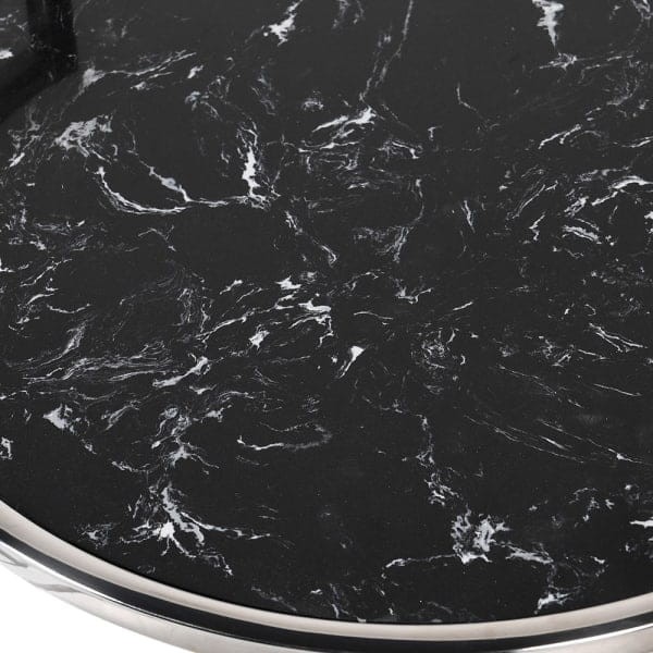 Kensington Silver Side Tables set of two 66 cm stone top marble effect silver stainless steel frame