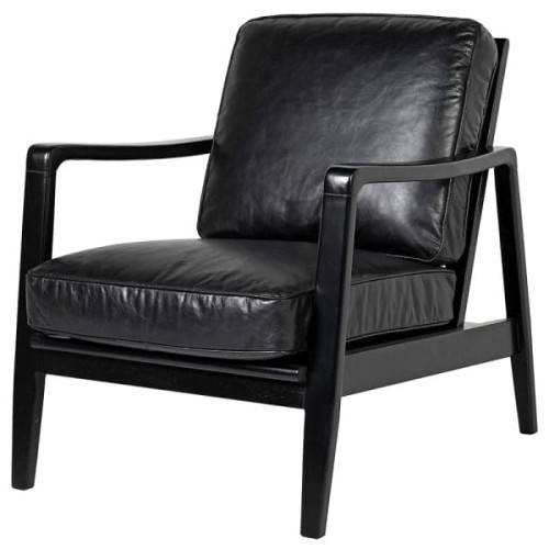 Boscobel Black Leather Armchair with Wooden Frame
