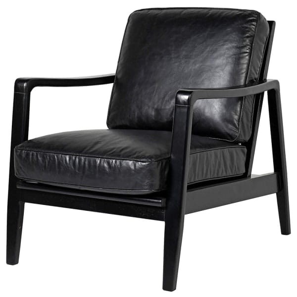 Boscobel Black Leather Armchair with wooden frame