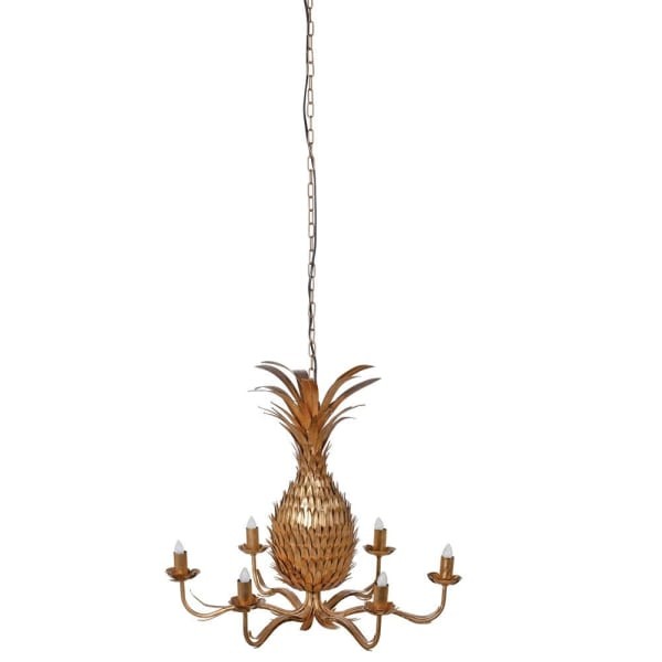 Sculptural pineapple chandelier in a dark-gold finish