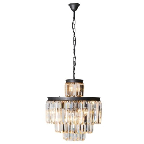 Crystal Smoke Small Tiered Chandelier 55 cm – Black Iron and Faceted Glass