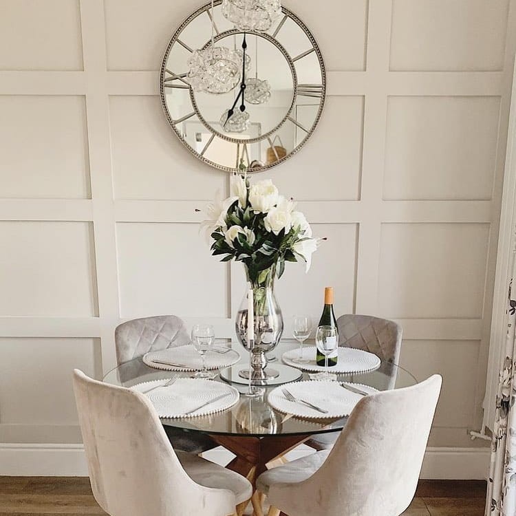 Linton Silver Mirrored Round Wall Clock 70 cm metal frame