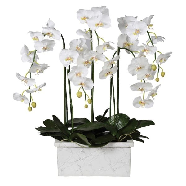 White Marble faux orchid 100 cm in a white marble planter