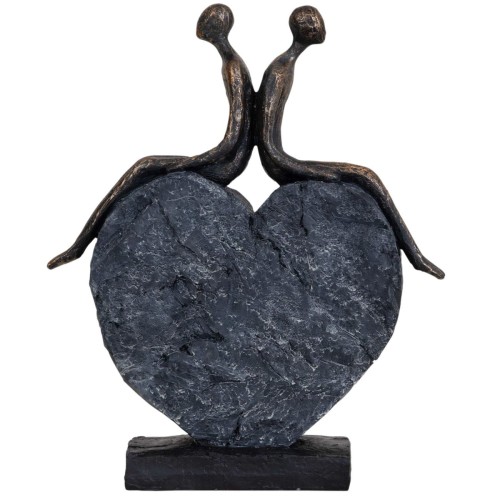 Portland Love Couple Sculpture 28.8 cm – Antique Bronze and Grey Heart Design