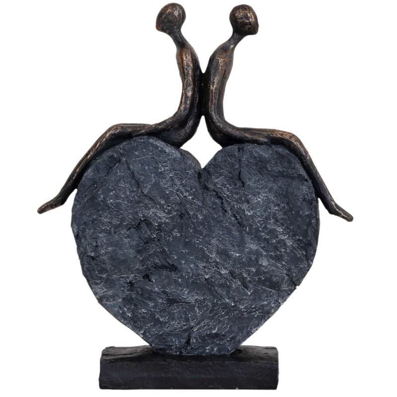 Portland Love Sculpture 29 cm couple in love heart brown and grey
