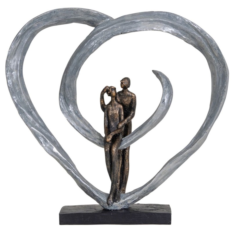 Portland Heart  Sculpture 35 cm couple in love heart brown grey