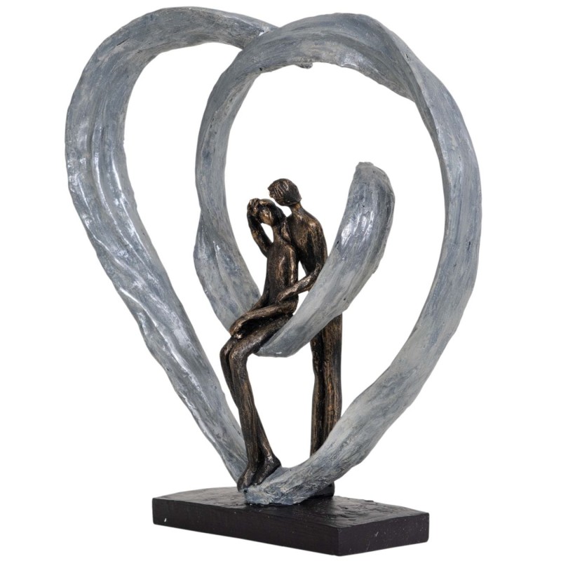 Portland Heart  Sculpture 35 cm couple in love heart brown grey