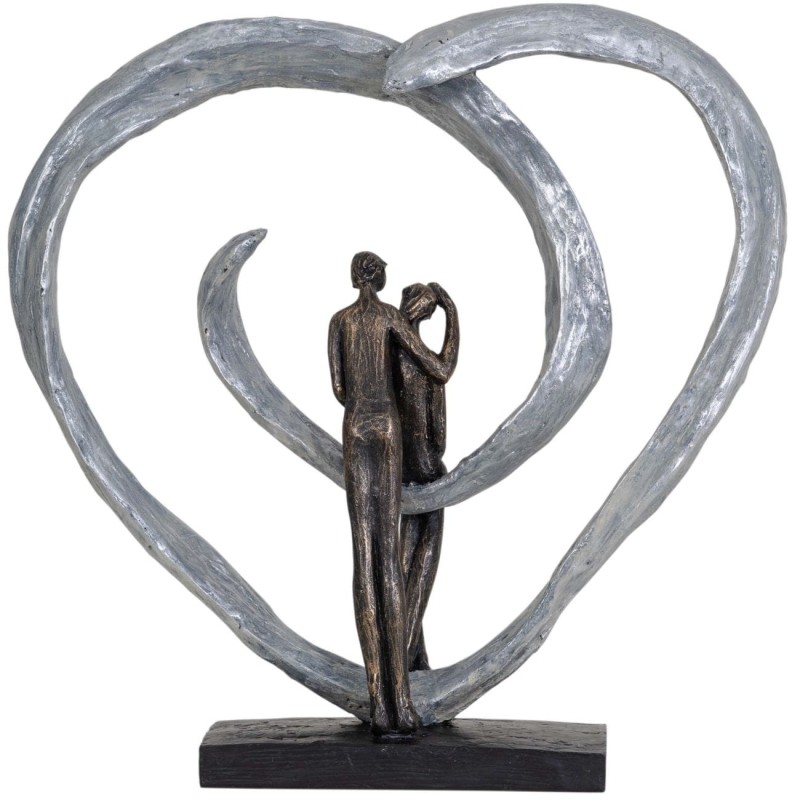 Portland Heart  Sculpture 35 cm couple in love heart brown grey