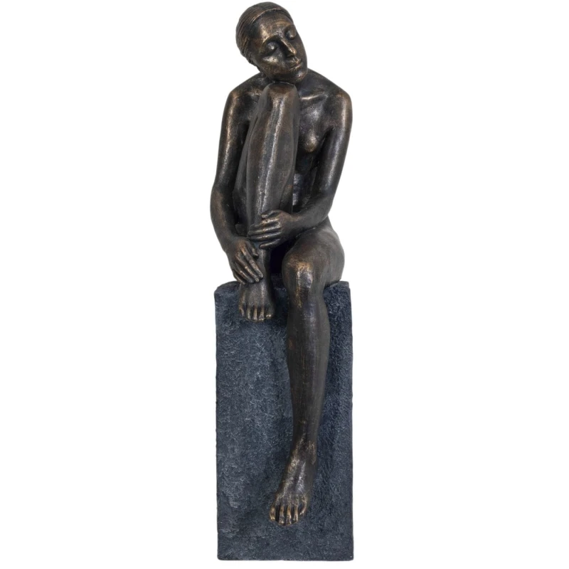 Seated woman sculpture lost in thought