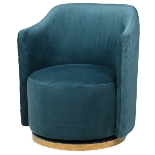 Maldon Blue Velvet Swivel Armchair with a Gold Stainless Steel Base