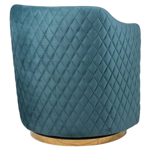 Maldon Blue Velvet Swivel Armchair with a Gold Stainless Steel Base