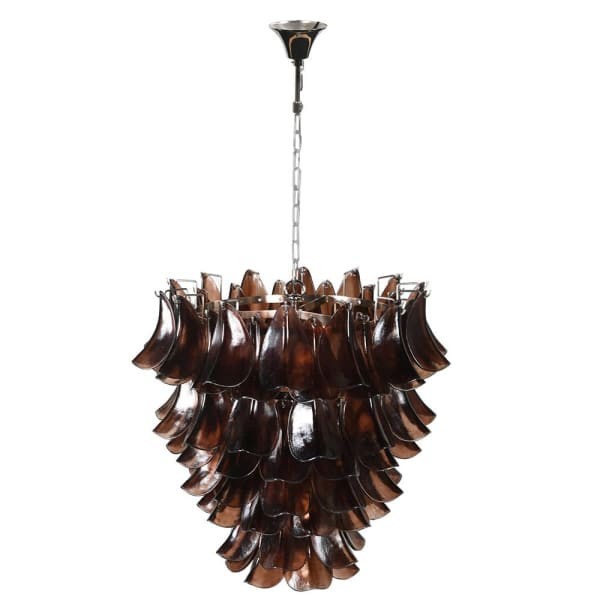 Brown glass chandelier with curved decorative panels